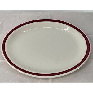 Homer Laughlin Red (Burgundy) Rimmed Oval Platter 11.25" White Ceramic Vintage U